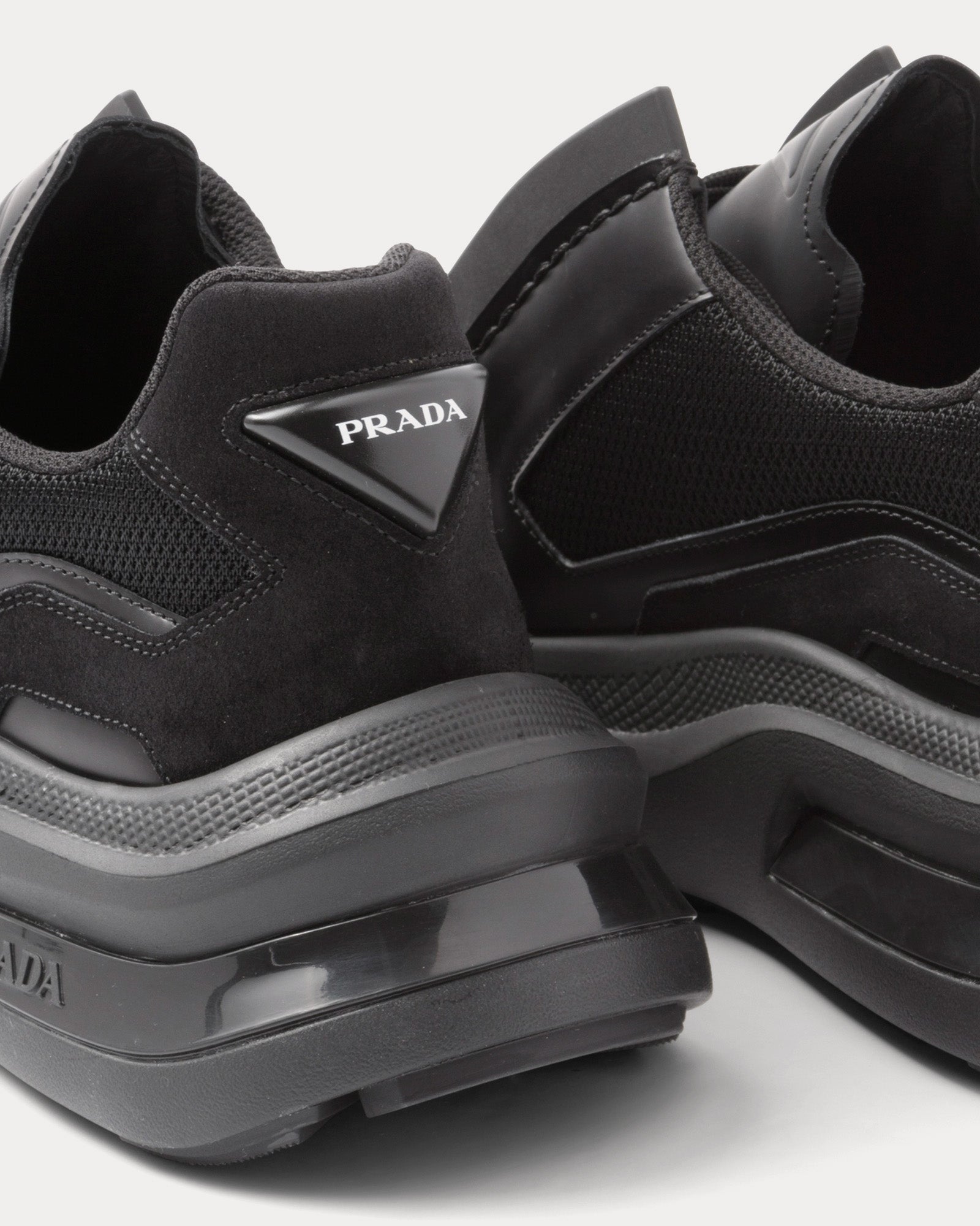 Prada Systeme Brushed Leather with Bike & Suede Elements Black Low Top Sneakers - 4