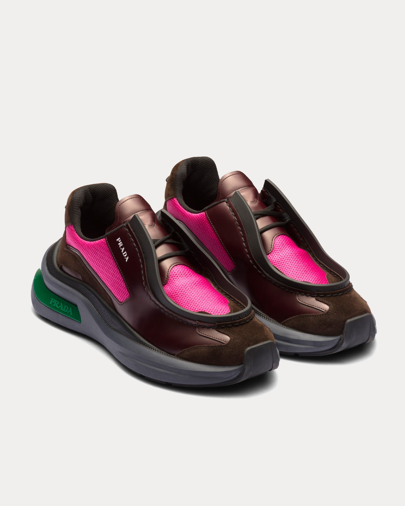 Prada Systeme Brushed Leather with Bike Fabric & Suede Elements Garnet / Peony Pink Low Top Sneakers - 2