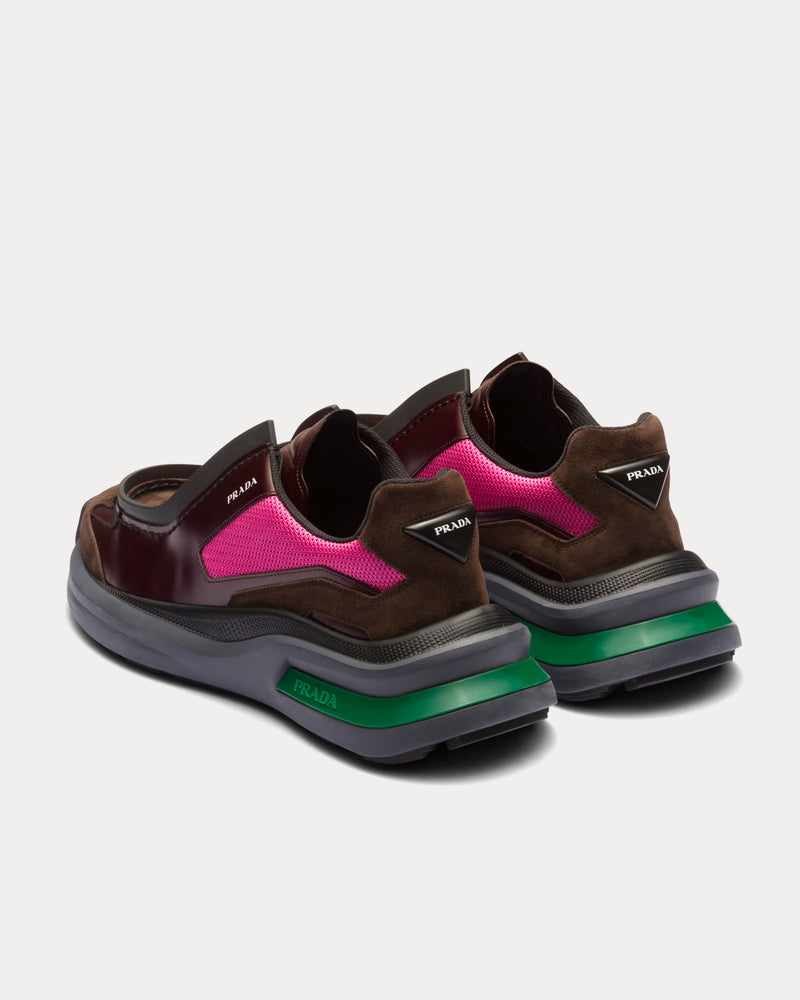 Prada Systeme Brushed Leather with Bike Fabric & Suede Elements Garnet / Peony Pink Low Top Sneakers - 3