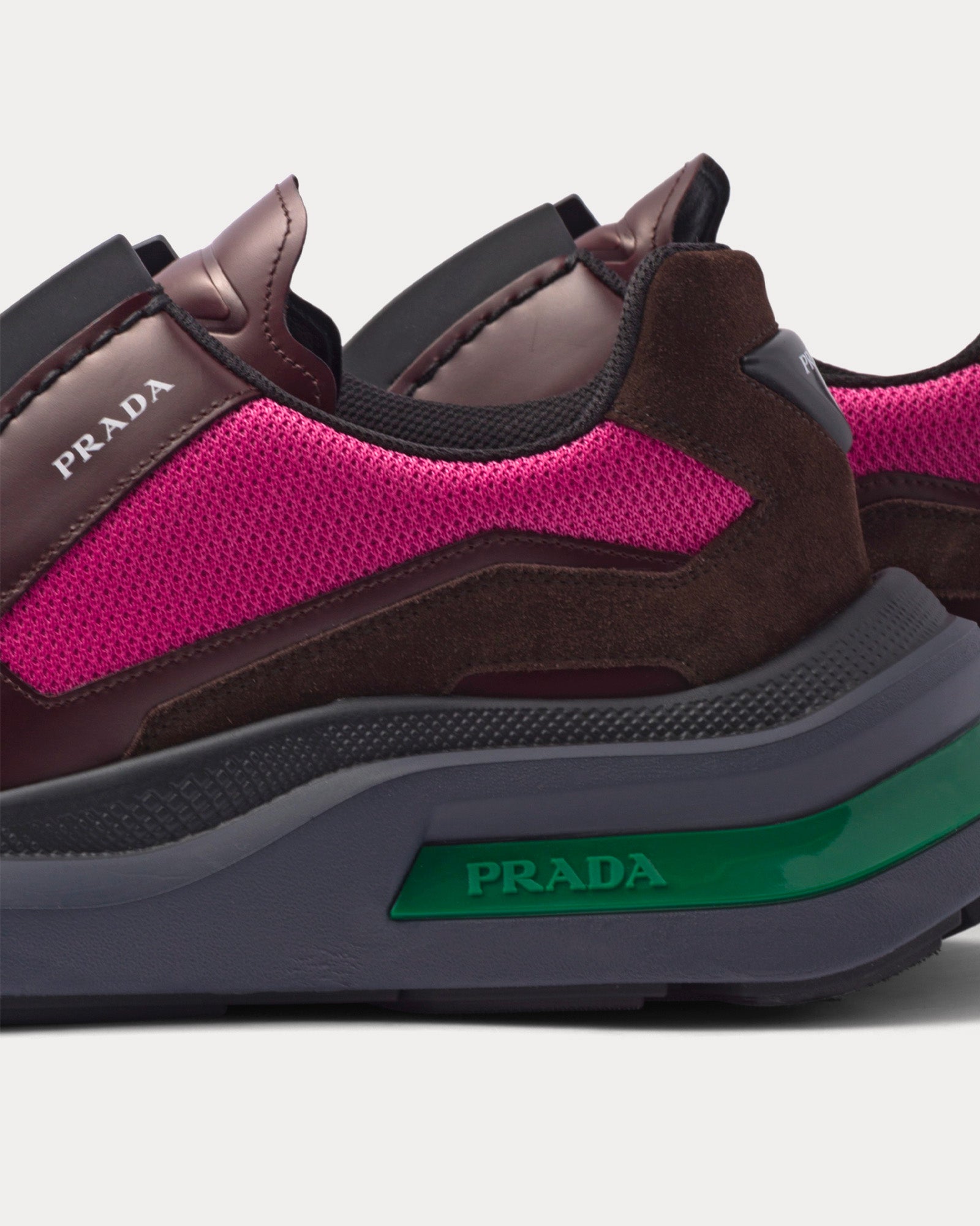 Prada Systeme Brushed Leather with Bike Fabric & Suede Elements Garnet / Peony Pink Low Top Sneakers - 4