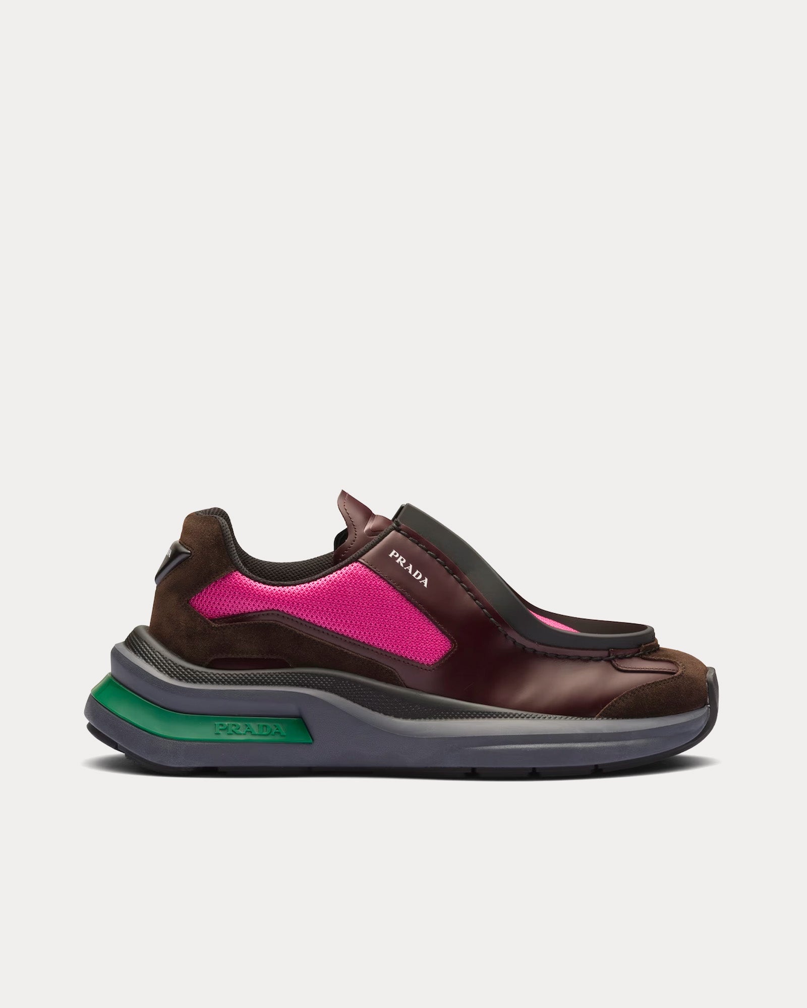 Prada Systeme Brushed Leather with Bike Fabric & Suede Elements Garnet / Peony Pink Low Top Sneakers - 1