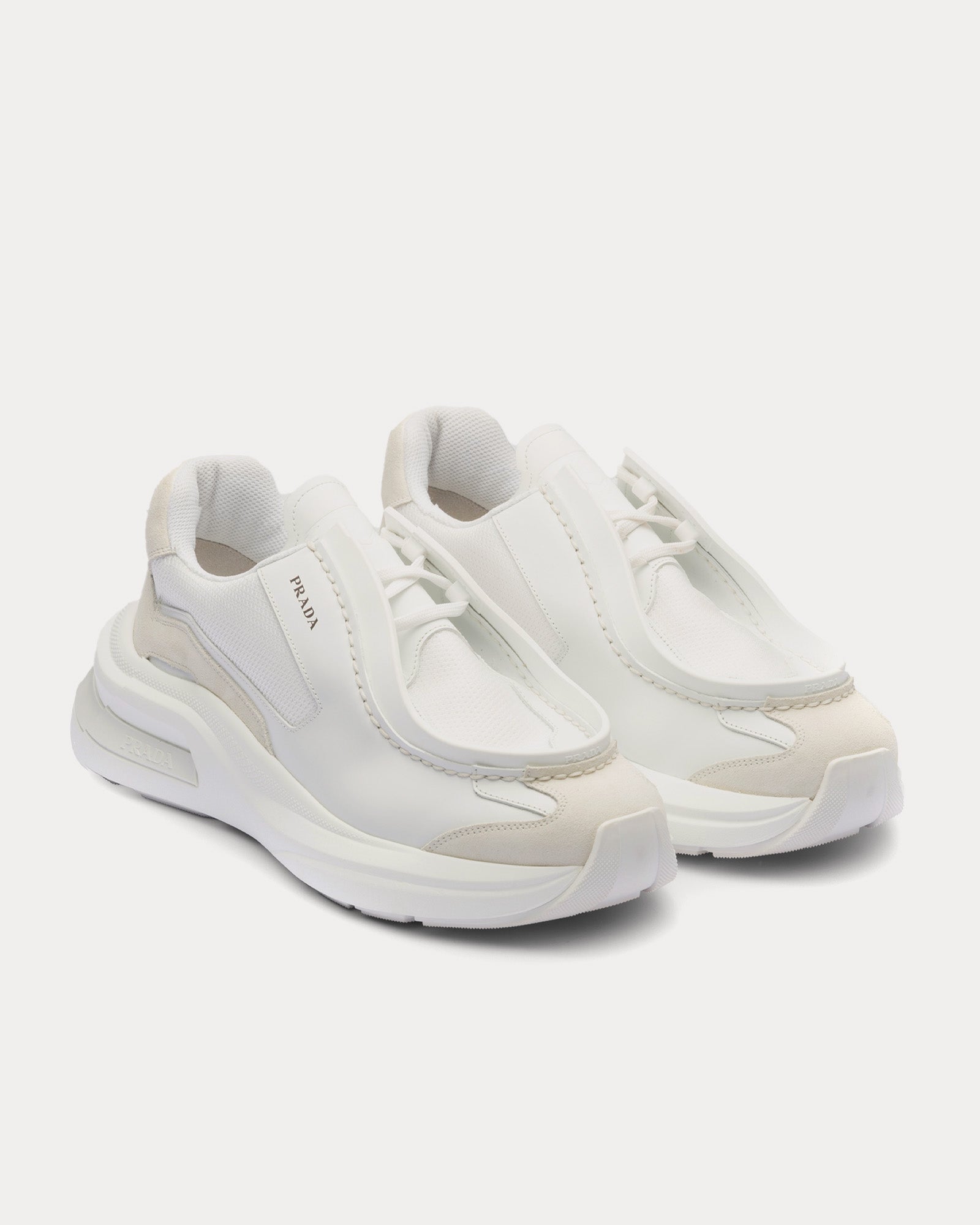 Prada Systeme Brushed Leather with Bike & Suede Elements White Low Top Sneakers - 2