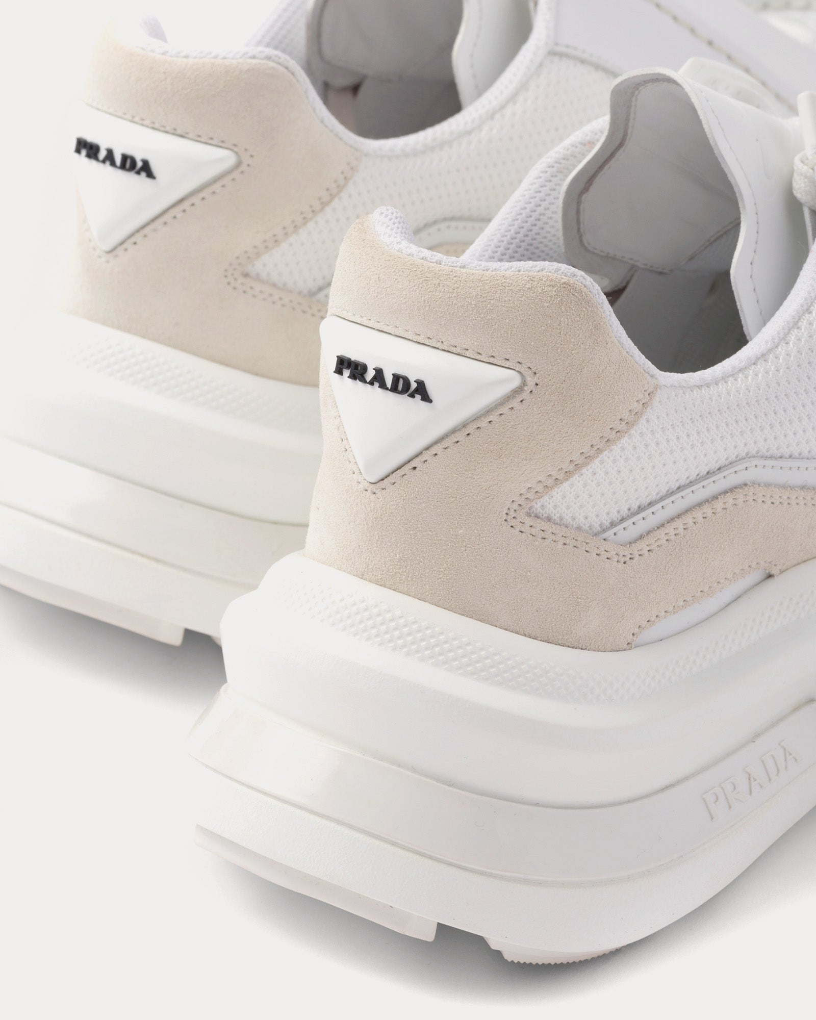 Prada Systeme Brushed Leather with Bike & Suede Elements White Low Top Sneakers - 4