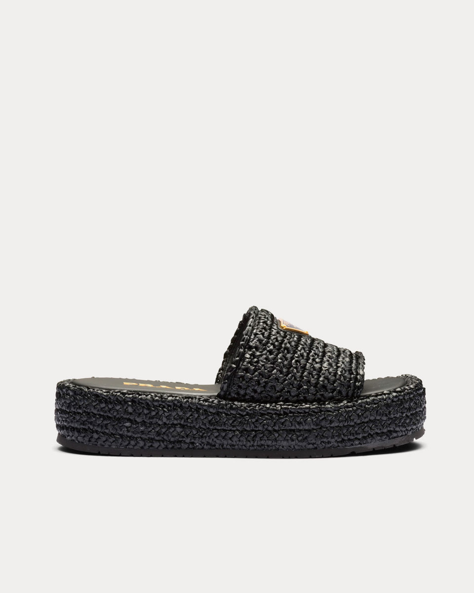 Prada Crochet Flatform Black Slides Sneak in Peace