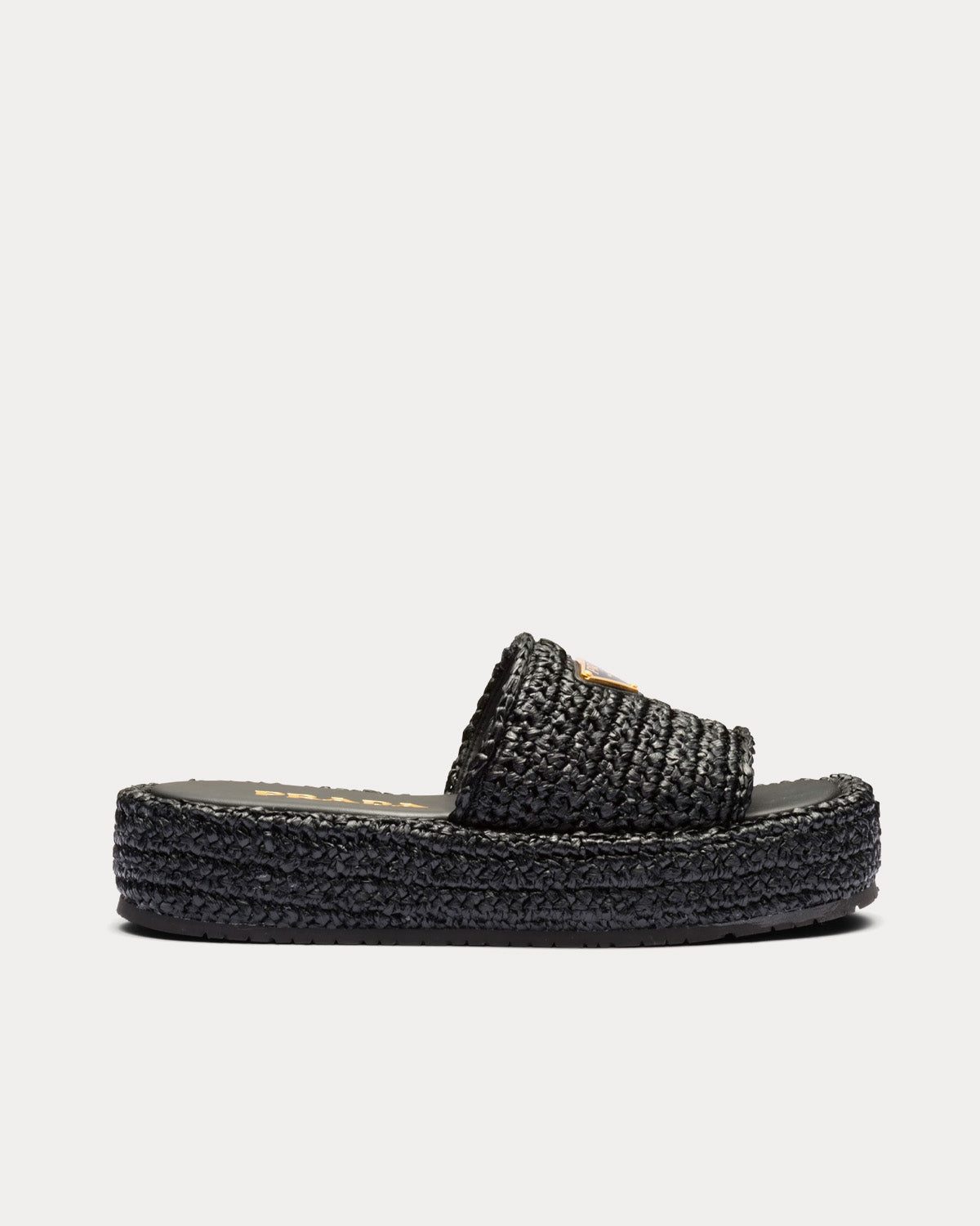 Prada Crochet Flatform Black Slides - 1