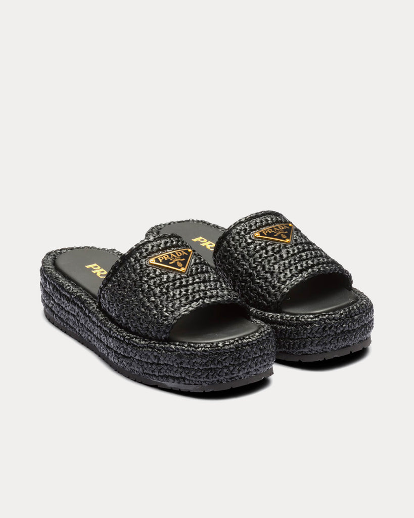 Prada Crochet Flatform Black Slides Sneak in Peace