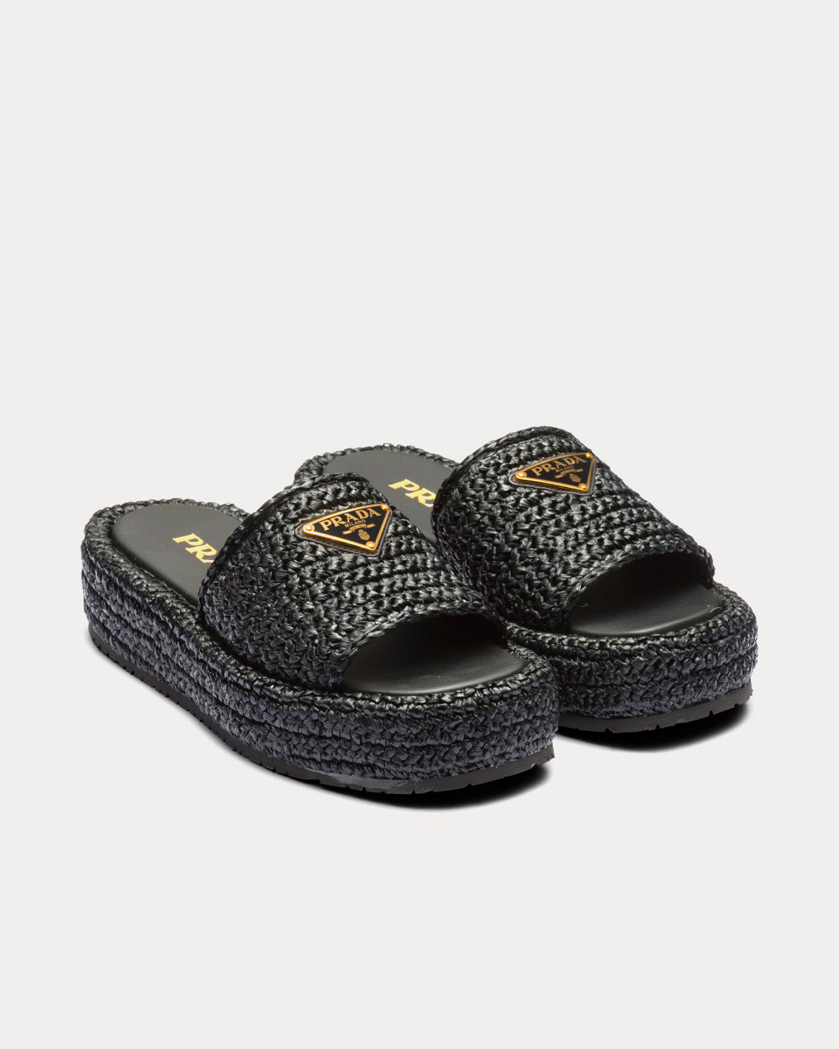 Prada Crochet Flatform Black Slides - 2