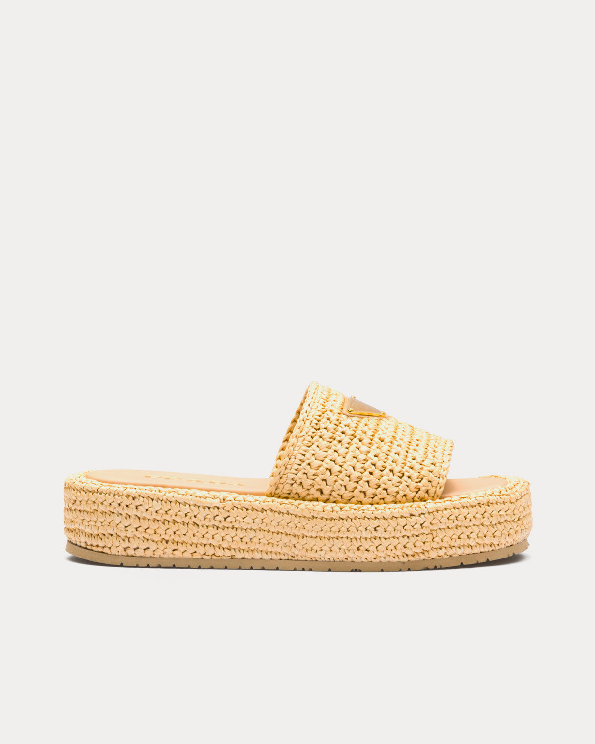 Prada Crochet Flatform Natural Slides - 1