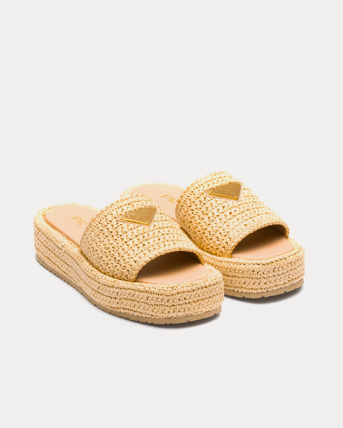 Prada Crochet Flatform Natural Slides - 2