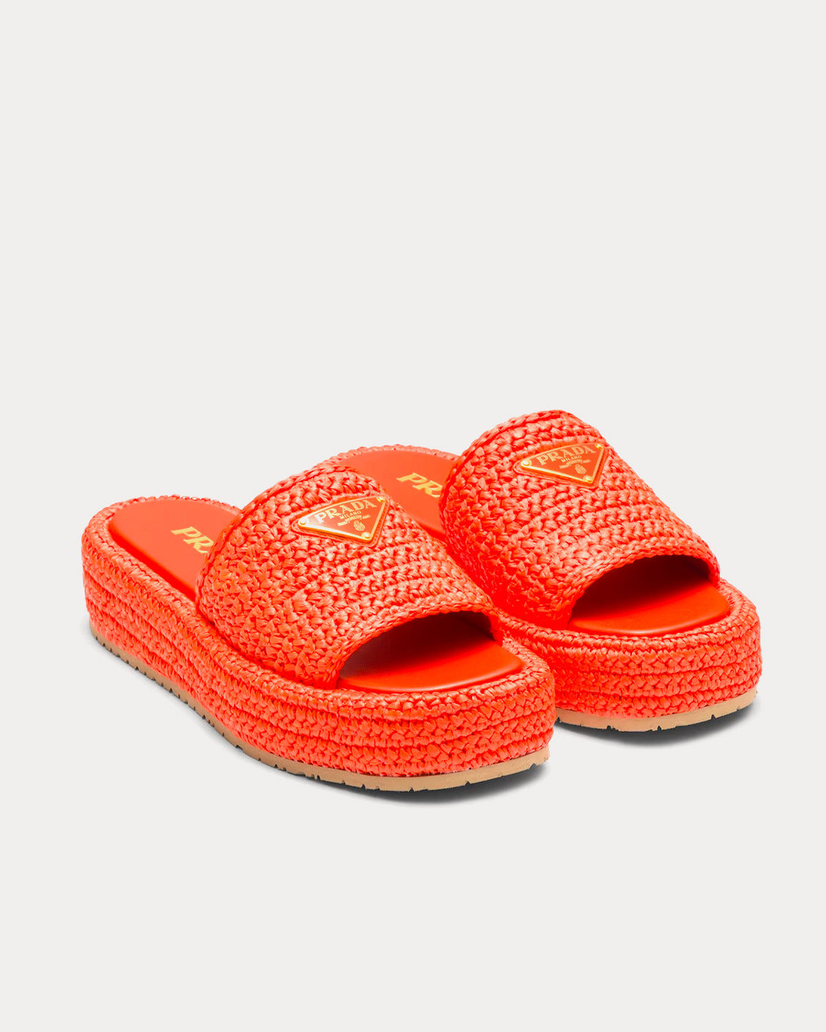 Prada Crochet Flatform Orange Slides - 2