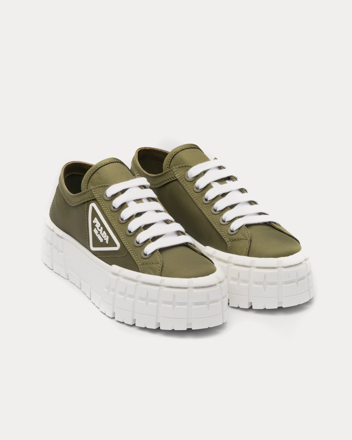 Prada Double Wheel Nylon Gabardine Military Green Low Top Sneakers - 2