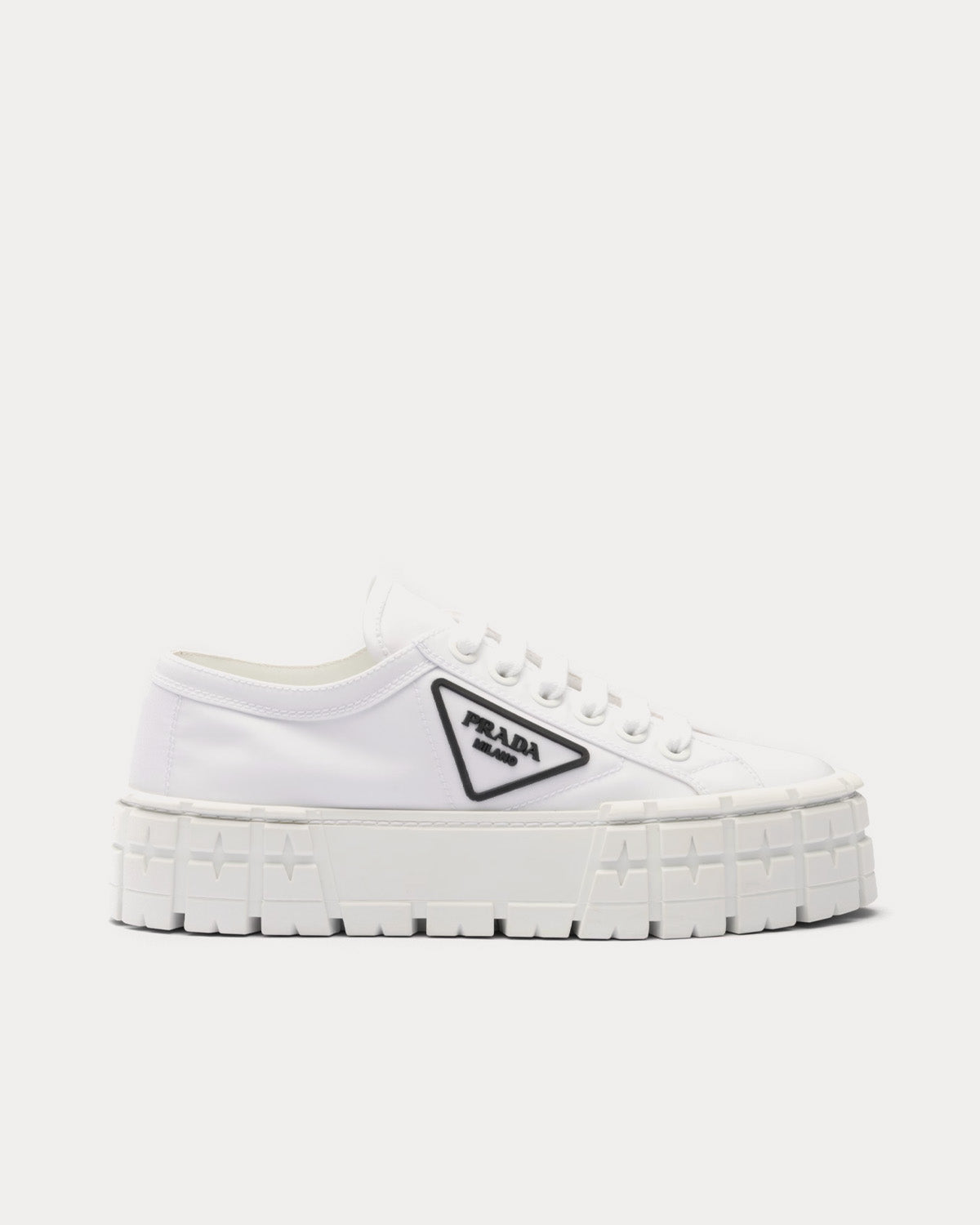 Prada Double Wheel Nylon Gabardine White Low Top Sneakers - 1