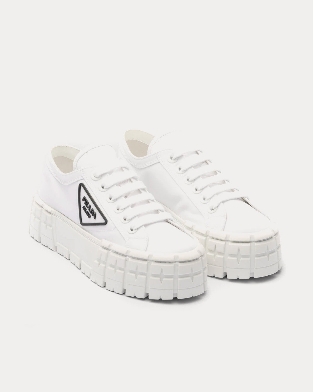 Prada Double Wheel Nylon Gabardine White Low Top Sneakers - 2