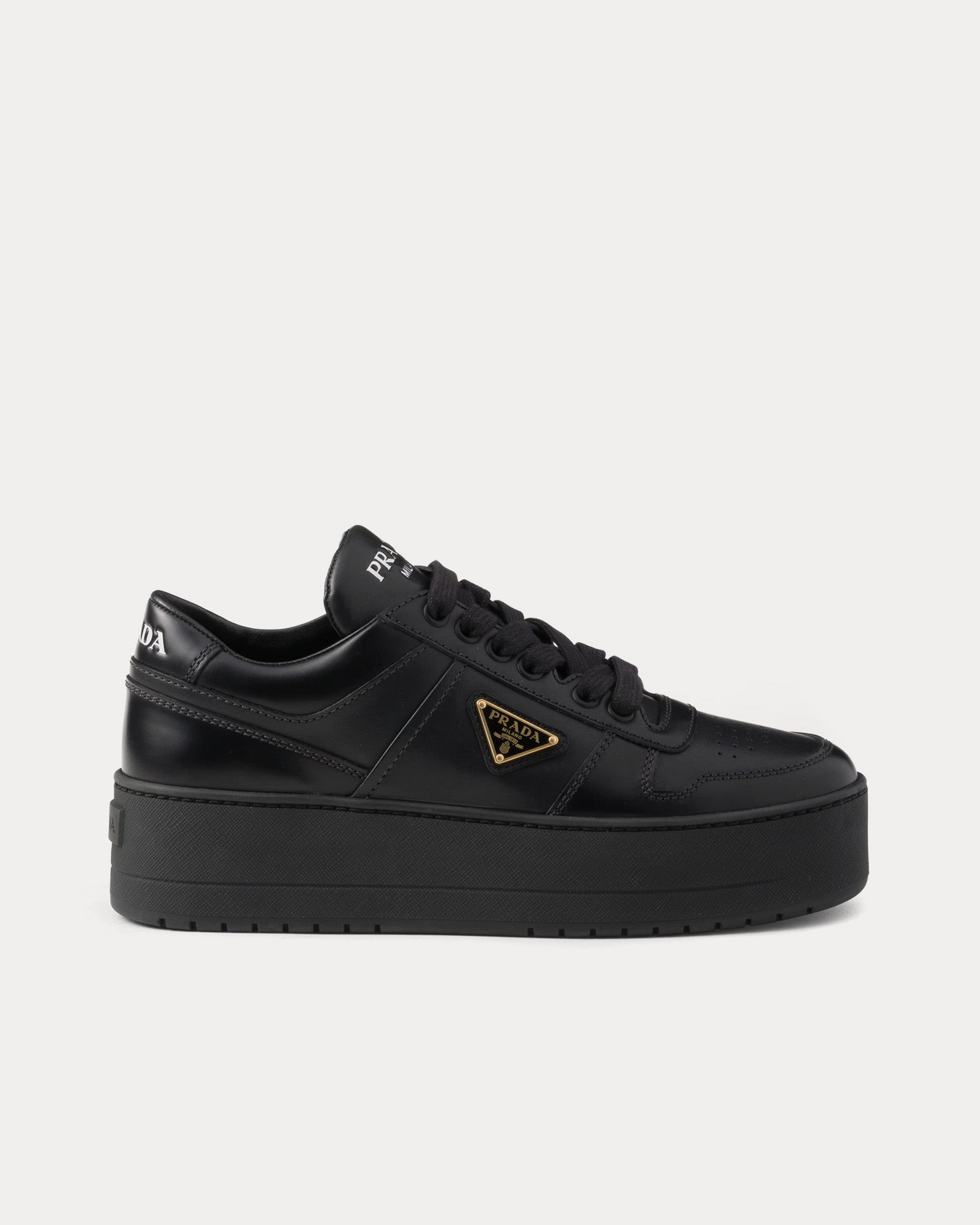 Prada Downtown Bold Leather Black Low Top Sneakers - 1