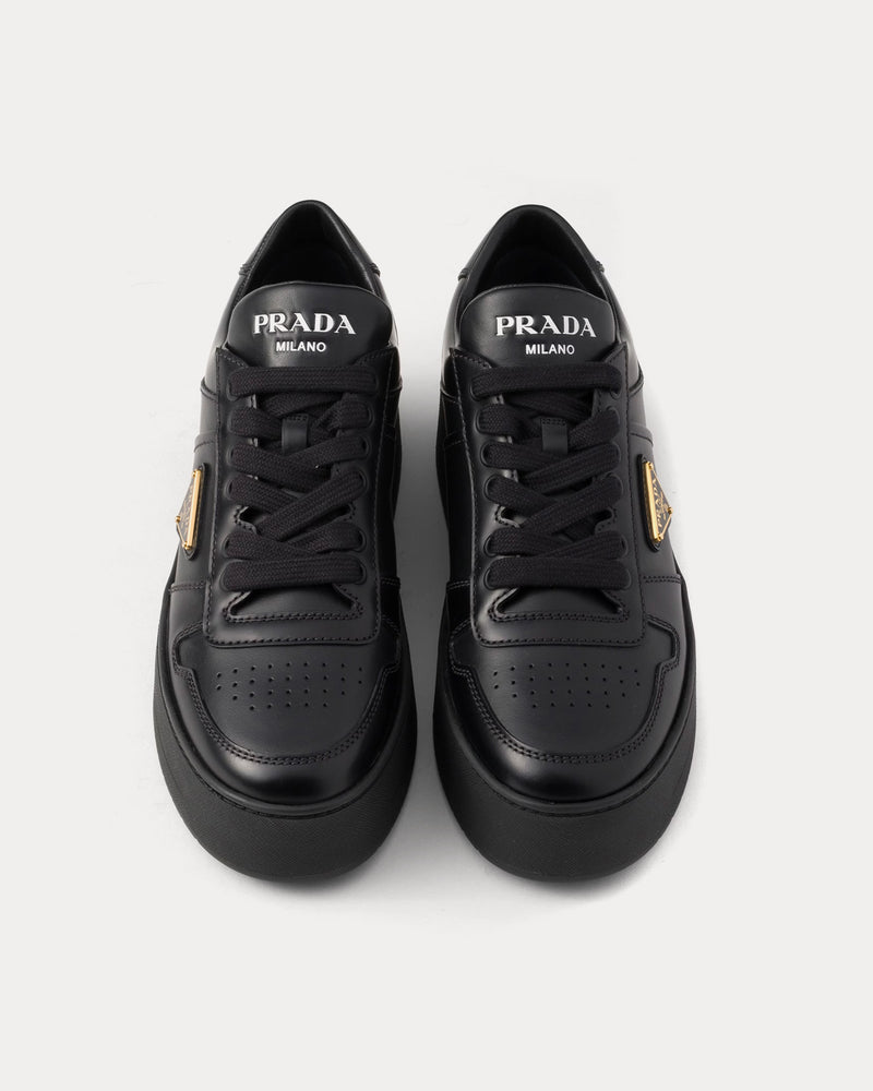 Prada Downtown Bold Leather Black Low Top Sneakers - 2