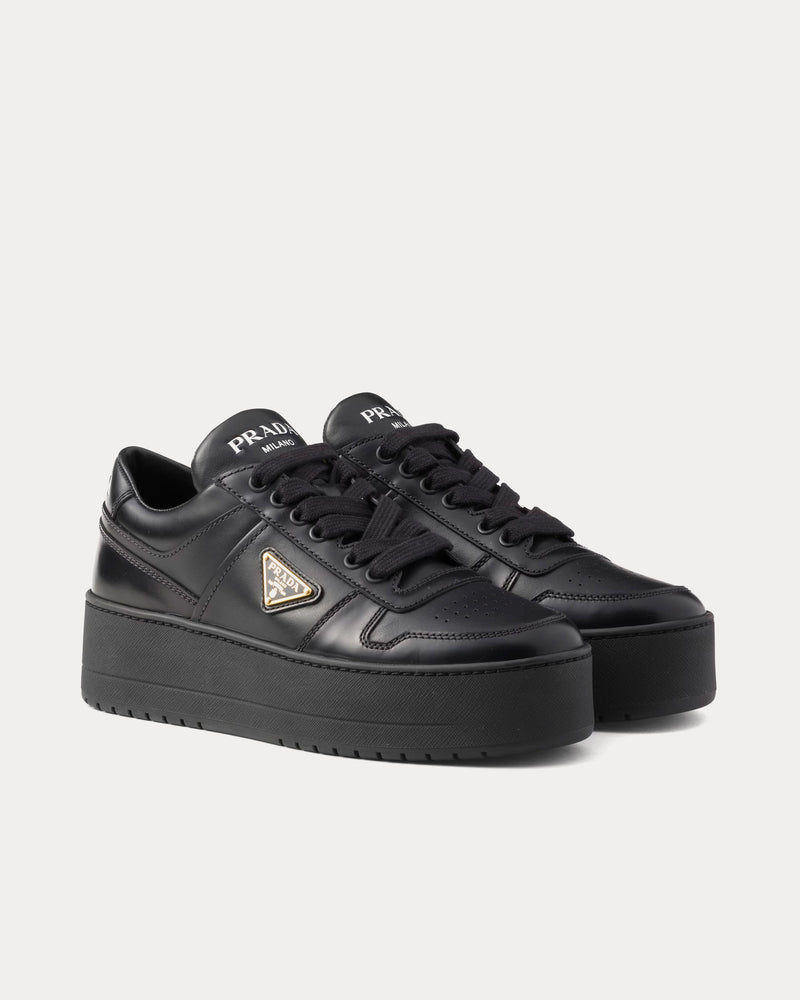 Prada Downtown Bold Leather Black Low Top Sneakers - 3