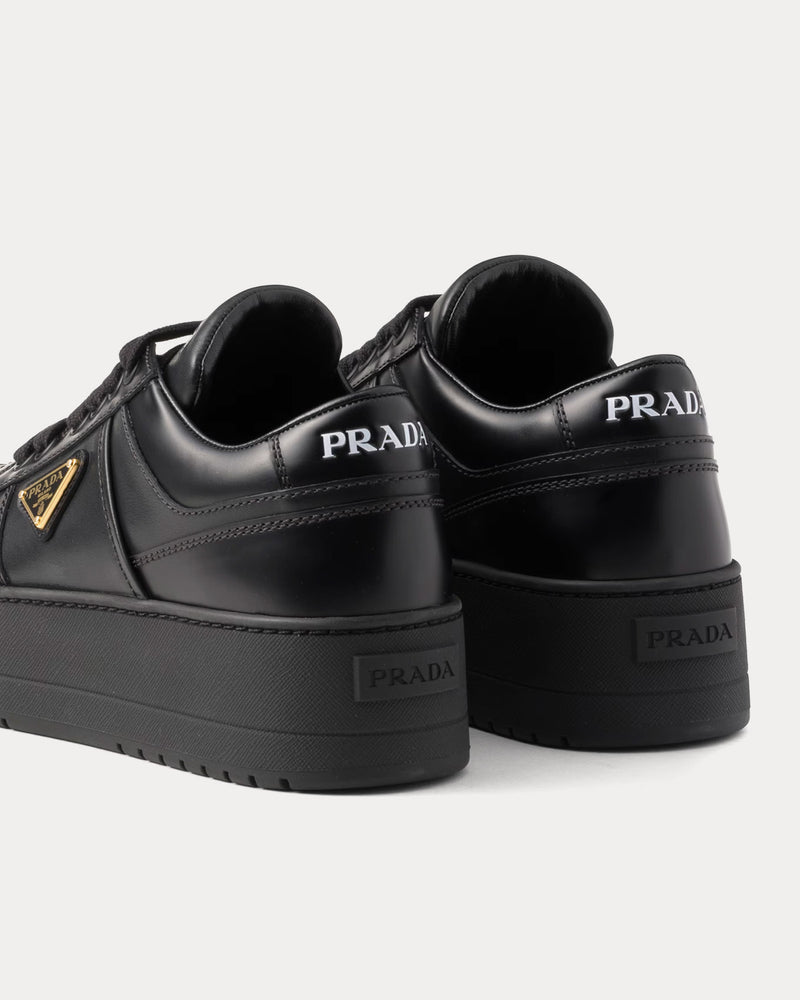 Prada Downtown Bold Leather Black Low Top Sneakers - 4