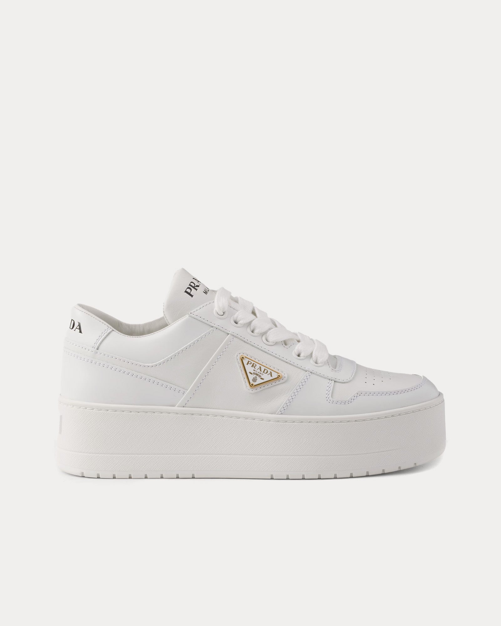 Prada Downtown Bold Leather White Low Top Sneakers - 1