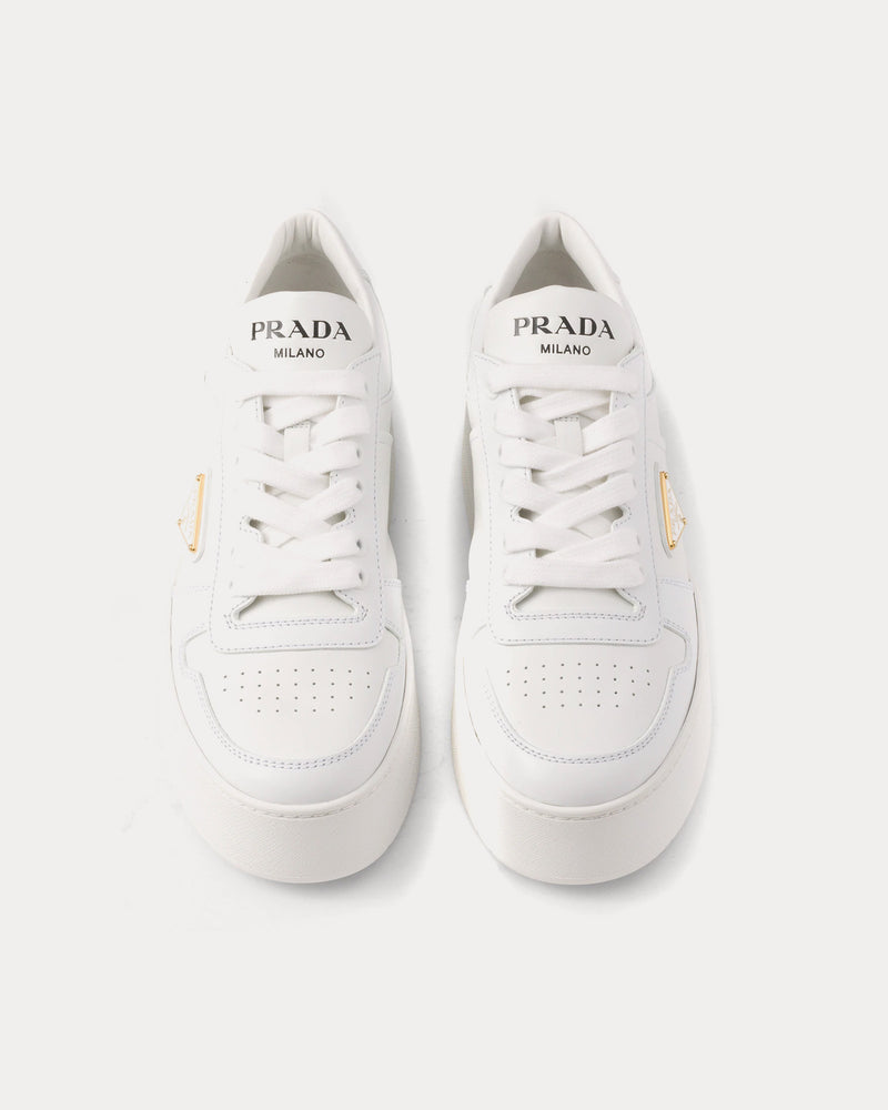 Prada Downtown Bold Leather White Low Top Sneakers - 2