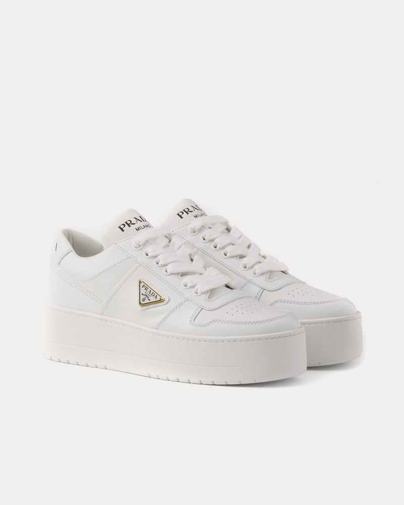 Prada Downtown Bold Leather White Low Top Sneakers - 3