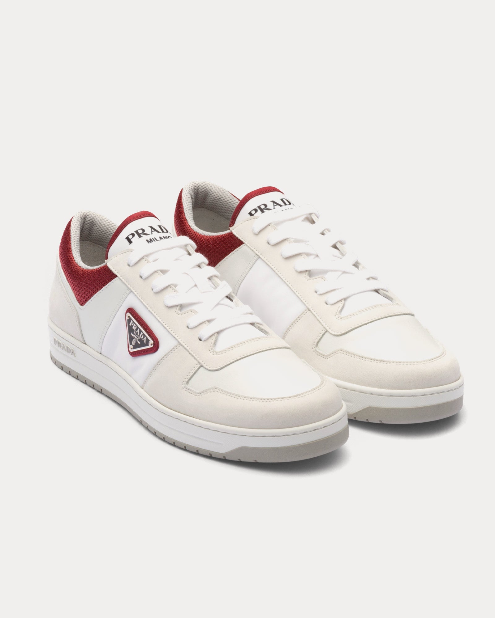 Prada Downtown Re-Nylon White / Garnet Low Top Sneakers - 2