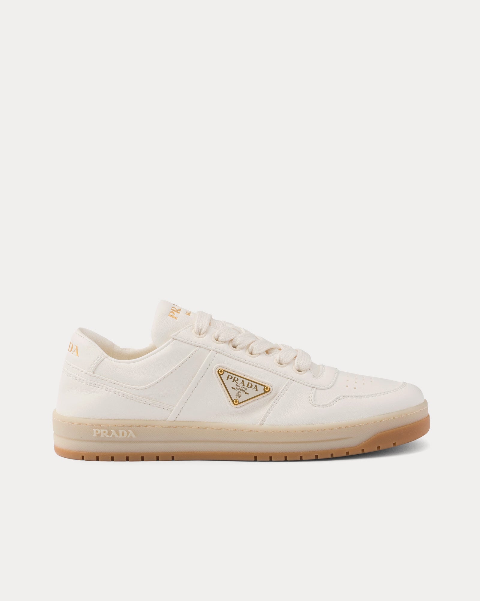 Prada Downtown Nappa Leather Ivory Low Top Sneakers - 1