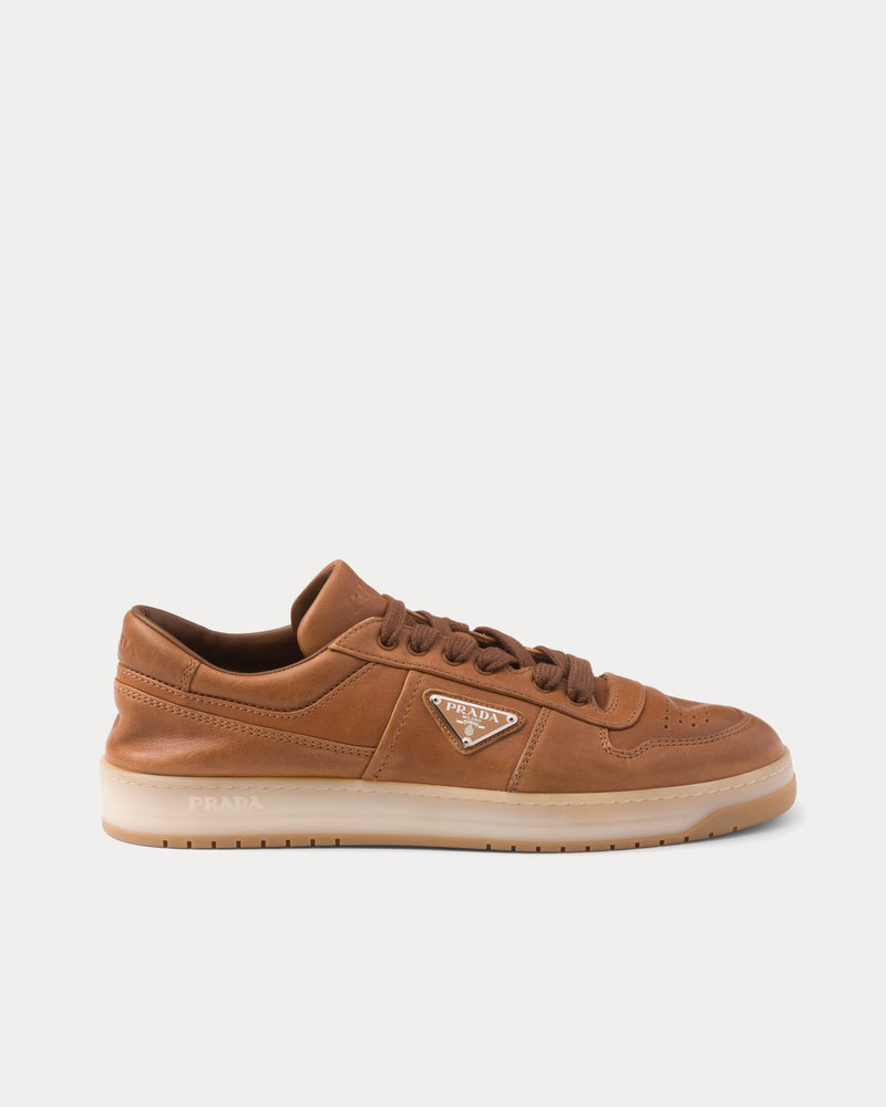 Prada Downtown Nappa Leather Caramel Low Top Sneakers - 1