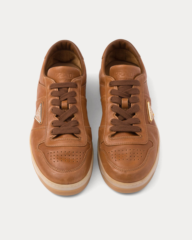 Prada Downtown Nappa Leather Caramel Low Top Sneakers - 2