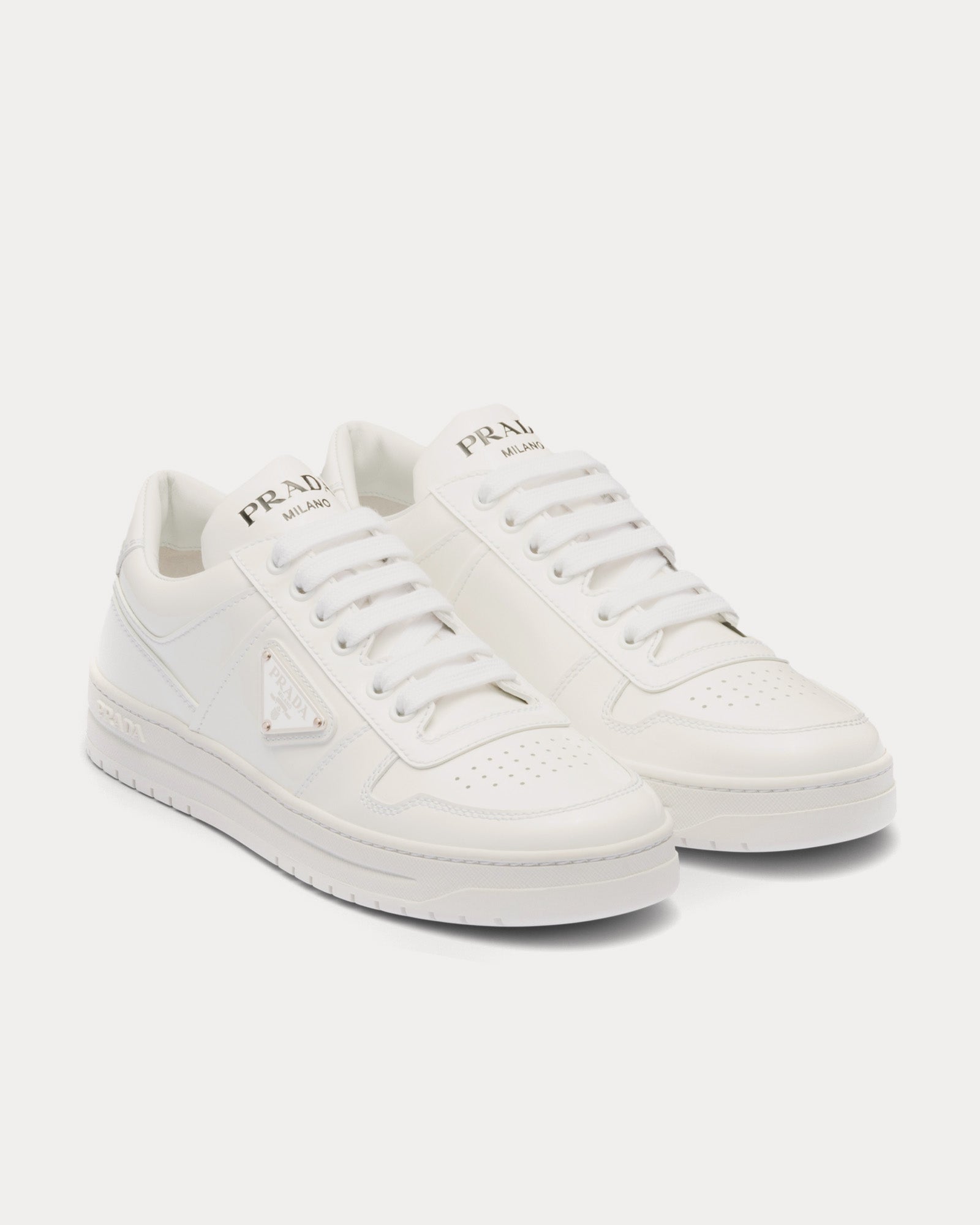 Prada Downtown Patent Leather White Low Top Sneakers - 2