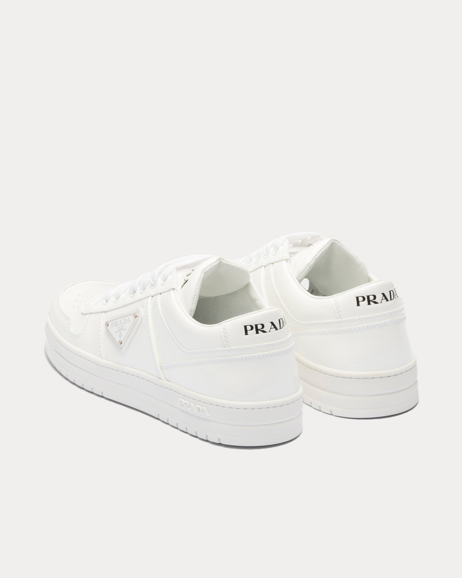 Prada Downtown Patent Leather White Low Top Sneakers - 3