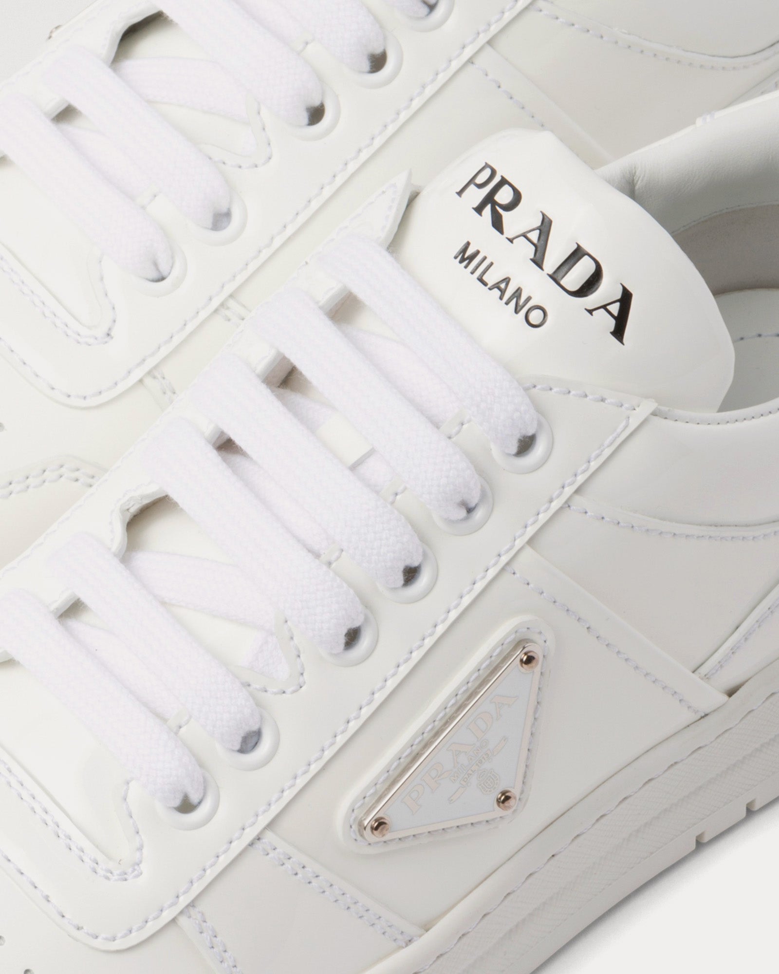 Prada Downtown Patent Leather White Low Top Sneakers - 4