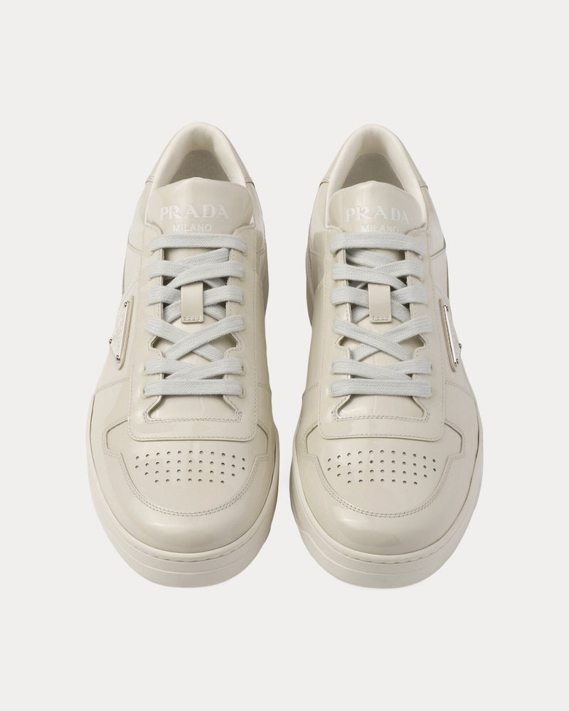 Prada Downtown Patent Leather Alabaster Low Top Sneakers - 2