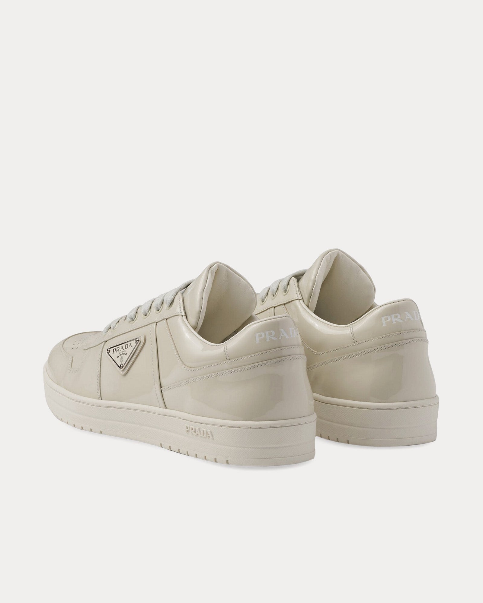 Prada Downtown Patent Leather Alabaster Low Top Sneakers - 3