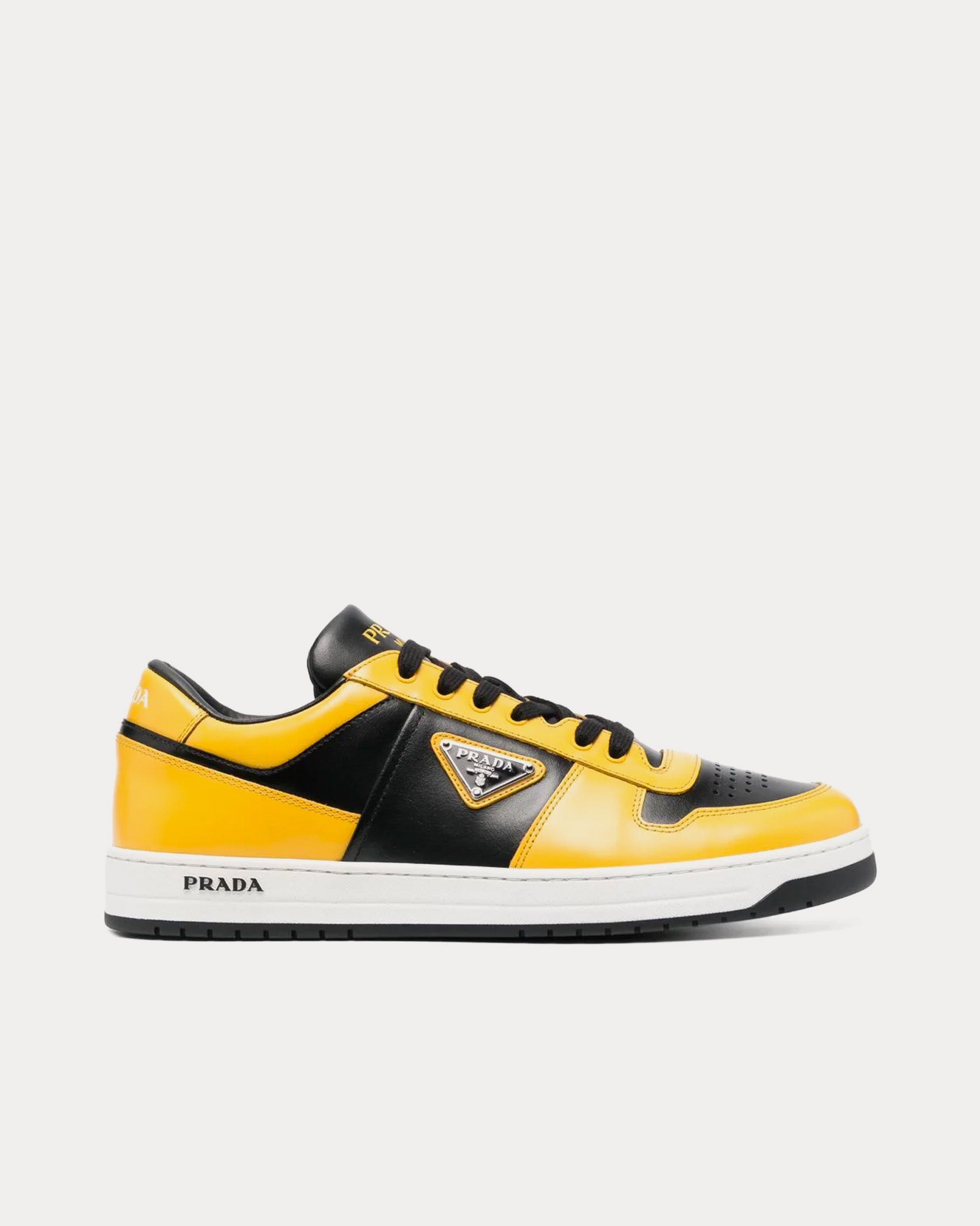 Prada Downtown Leather Banana Yellow Black Low Top Sneakers Sneak in Peace