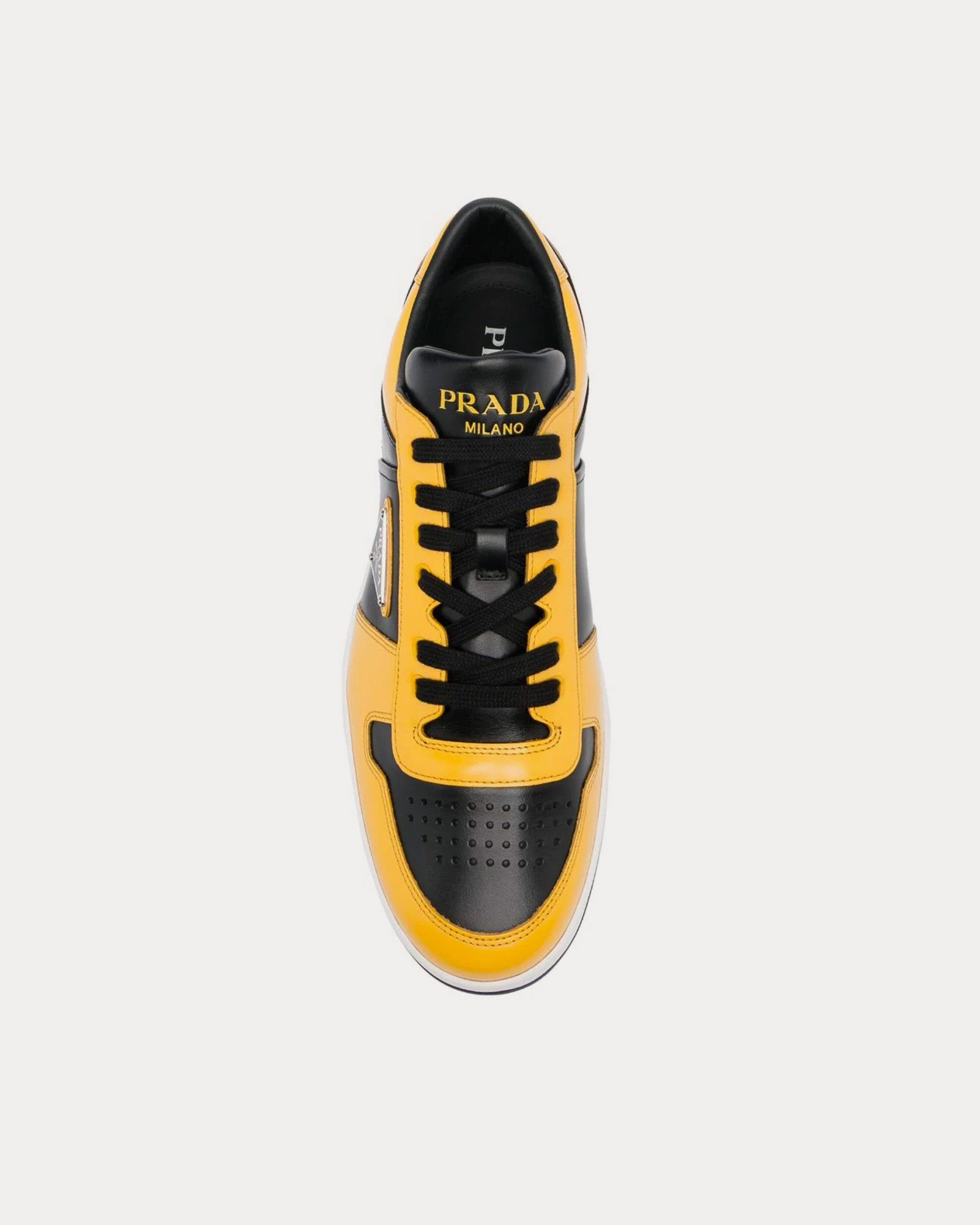 Prada Downtown Leather Banana Yellow / Black Low Top Sneakers - 2