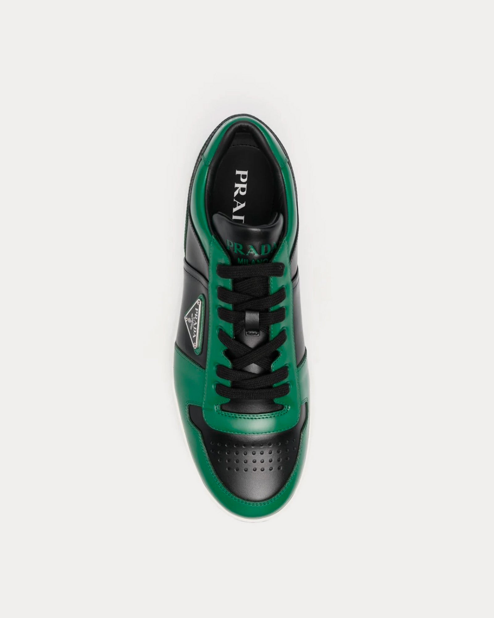 Prada Downtown Leather Lime Green Black Low Top Sneakers Sneak in Peace