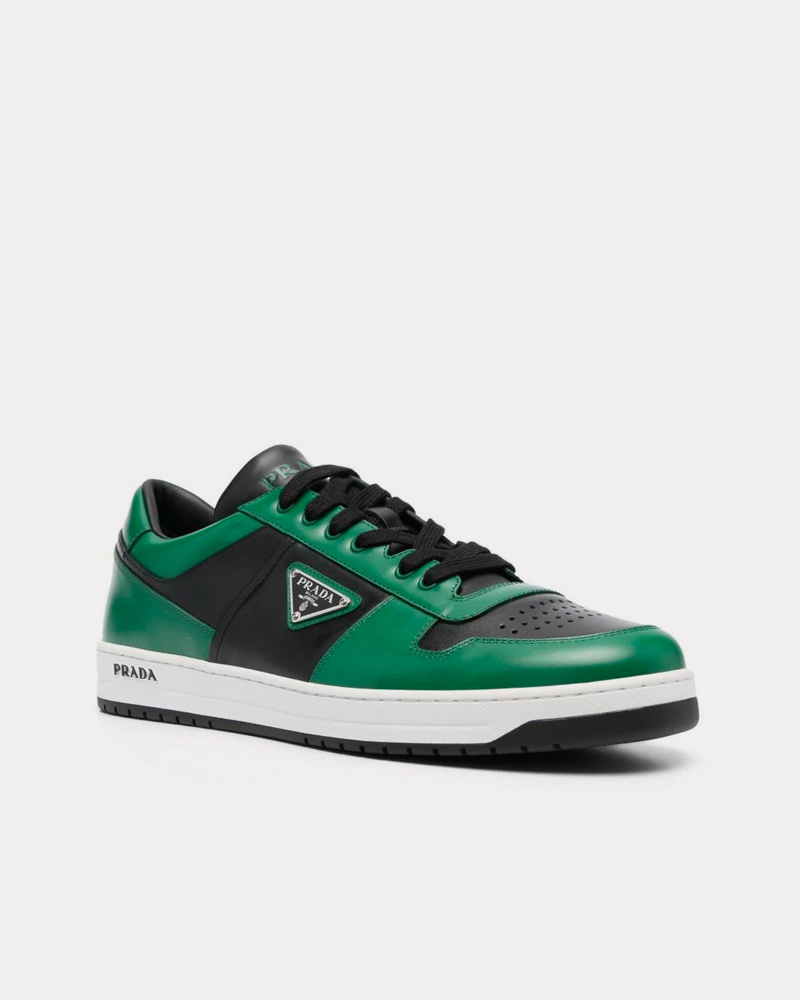 Prada Downtown Leather Lime Green / Black Low Top Sneakers - 3