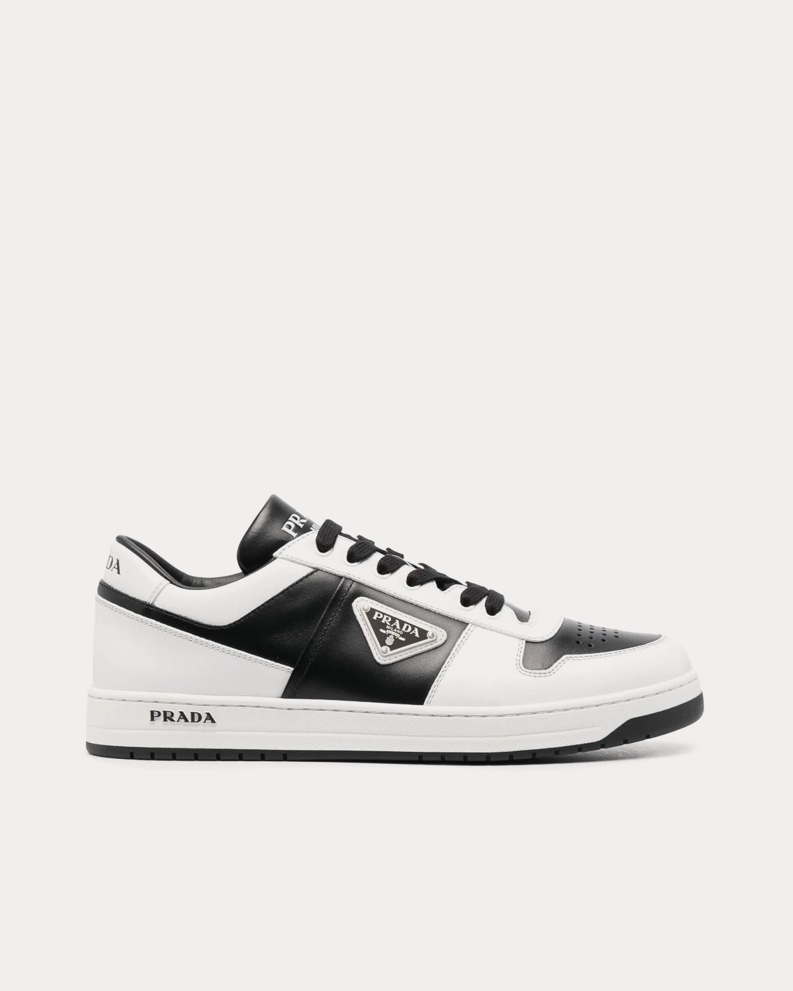 Prada Downtown Leather White / Black Low Top Sneakers - 1