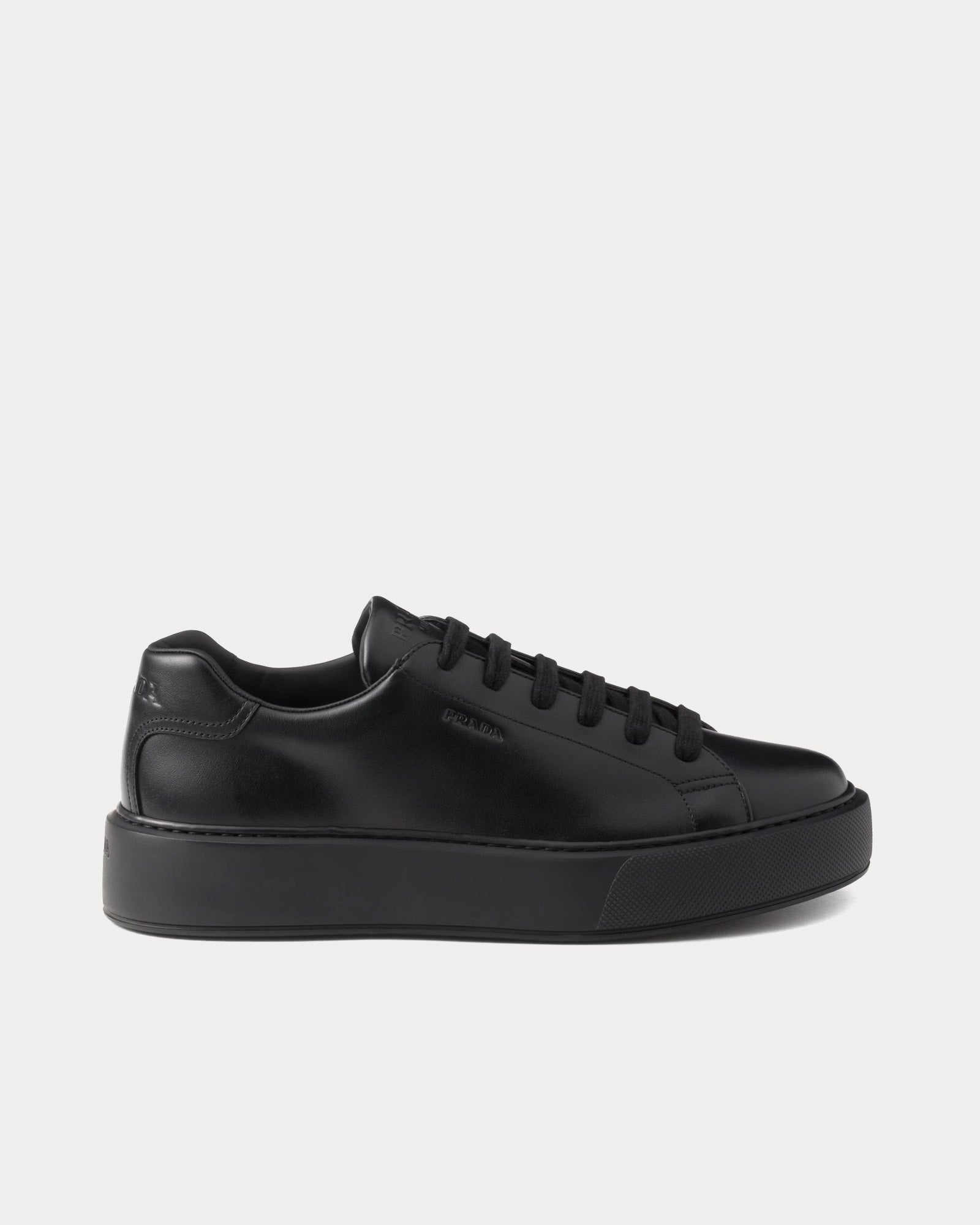 Prada Expanded Sole Leather Black Low Top Sneakers - 1