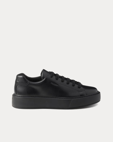 Prada Expanded Sole Leather Black Low Top Sneakers