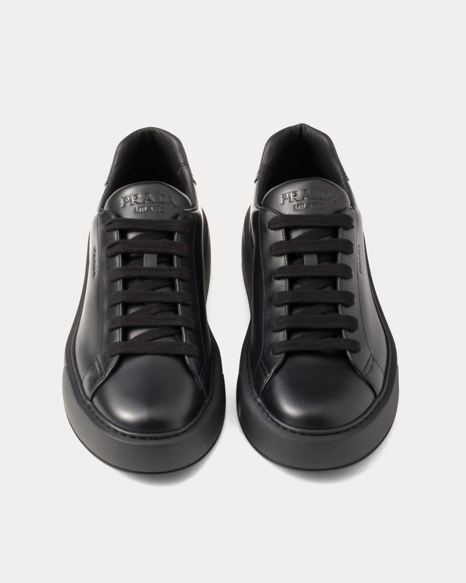 Prada Expanded Sole Leather Black Low Top Sneakers - 2