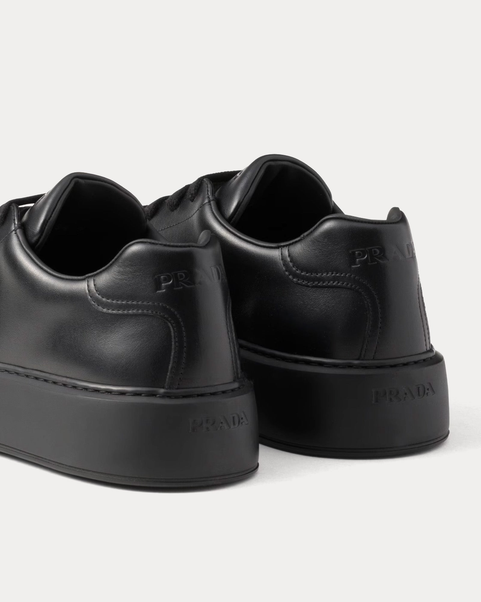 Prada Expanded Sole Leather Black Low Top Sneakers - 4