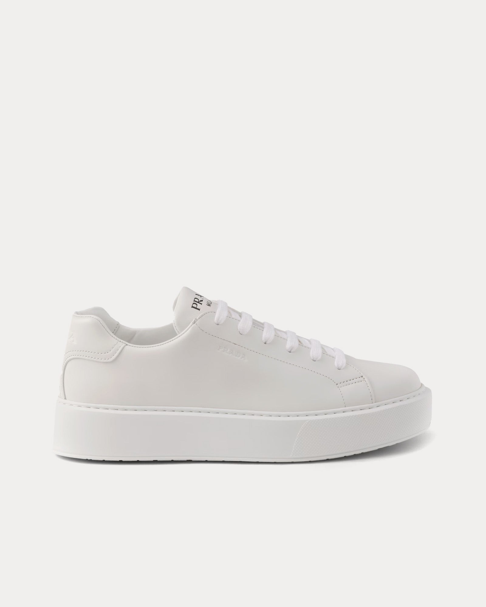 Prada Expanded Sole Leather White Low Top Sneakers - 1