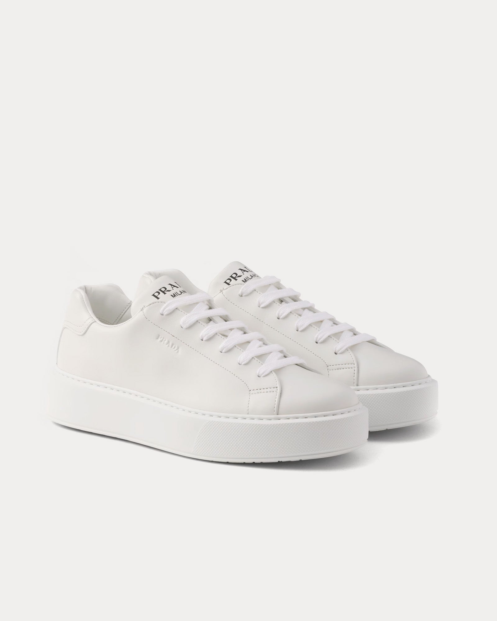 Prada Expanded Sole Leather White Low Top Sneakers - 2