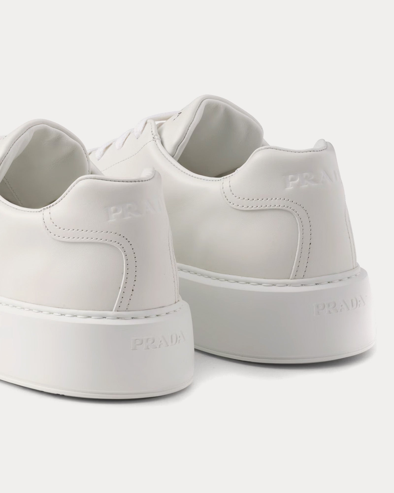 Prada Expanded Sole Leather White Low Top Sneakers - 3