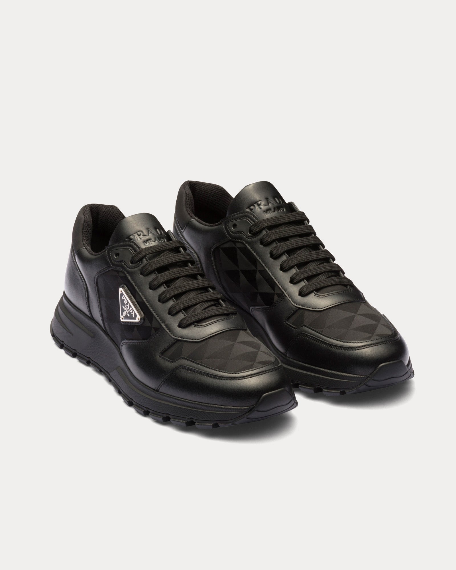 Prada Leather & Nylon Black Low Top Sneakers - 2