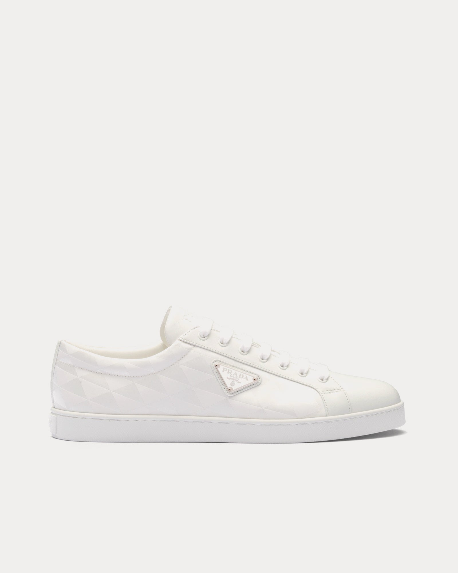 Prada Leather & Re-Nylon White Low Top Sneakers - 1