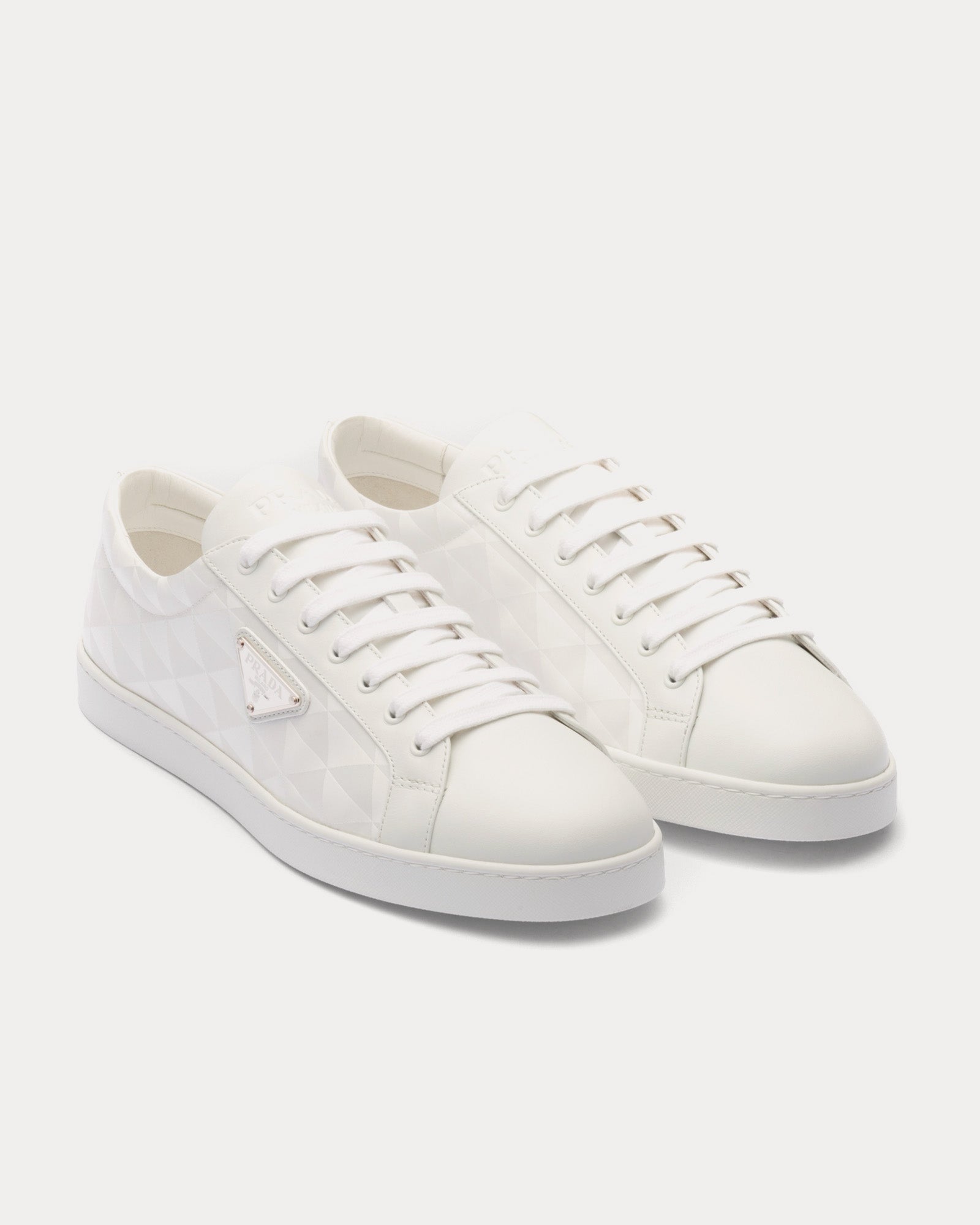 Prada Leather & Re-Nylon White Low Top Sneakers - 2