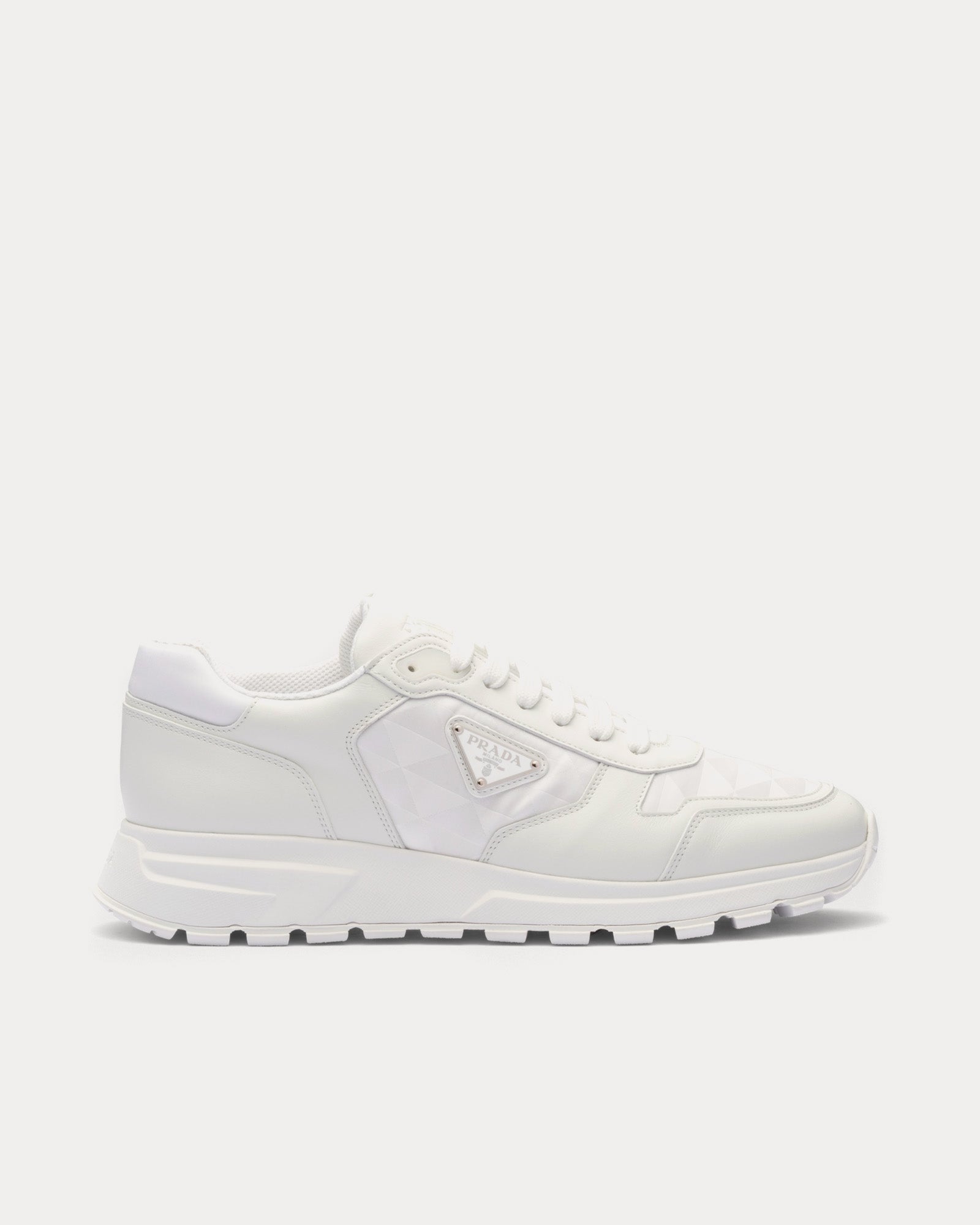 Sporty Leather & Nylon White Low Top Sneakers