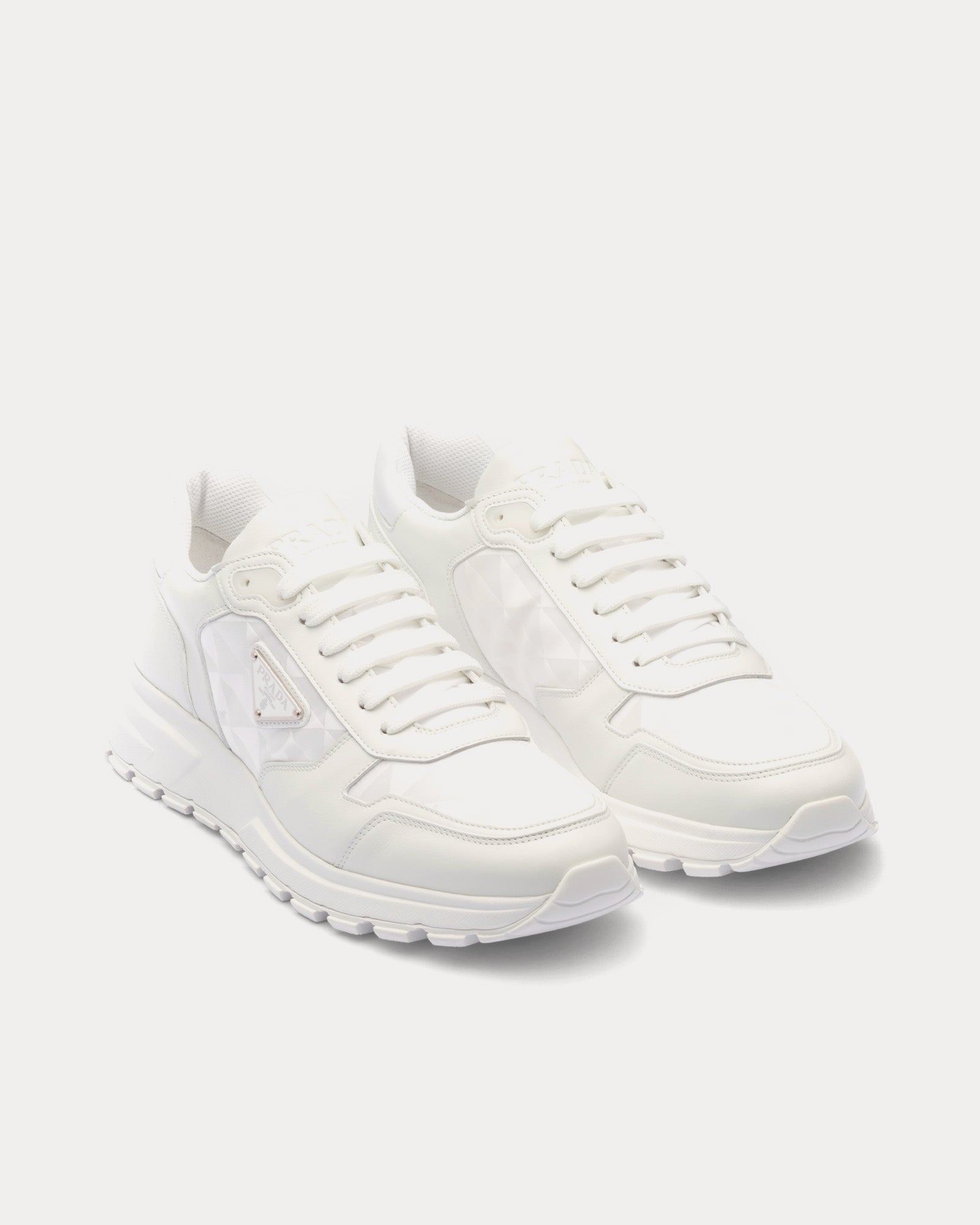 Prada Sporty Leather & Nylon White Low Top Sneakers - 2